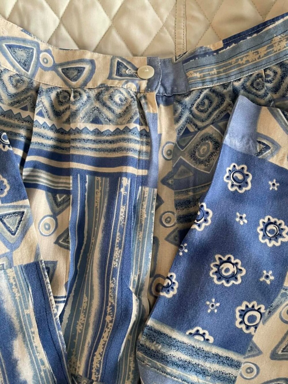 BOHO ARTSY SUMMER PANTS blue and tan, 100% rayon lightweight, POCKETS, W. size 8 - Picture 13 of 13